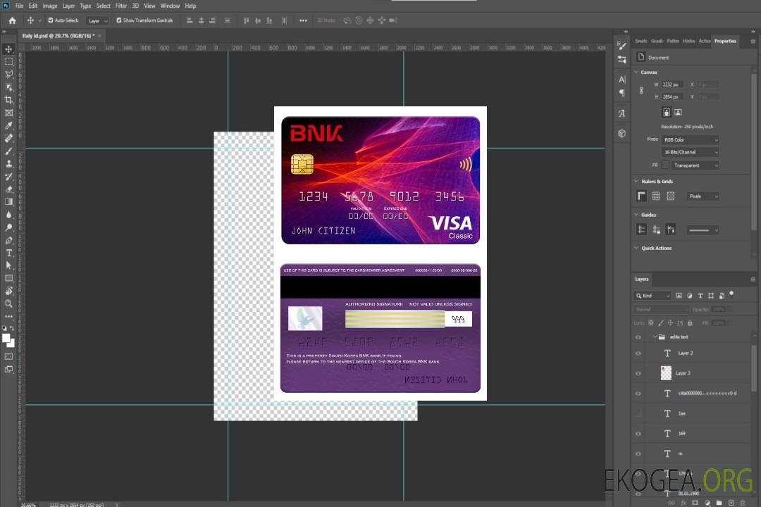Carte visa classique de la banque BNK de Corée du Sud template